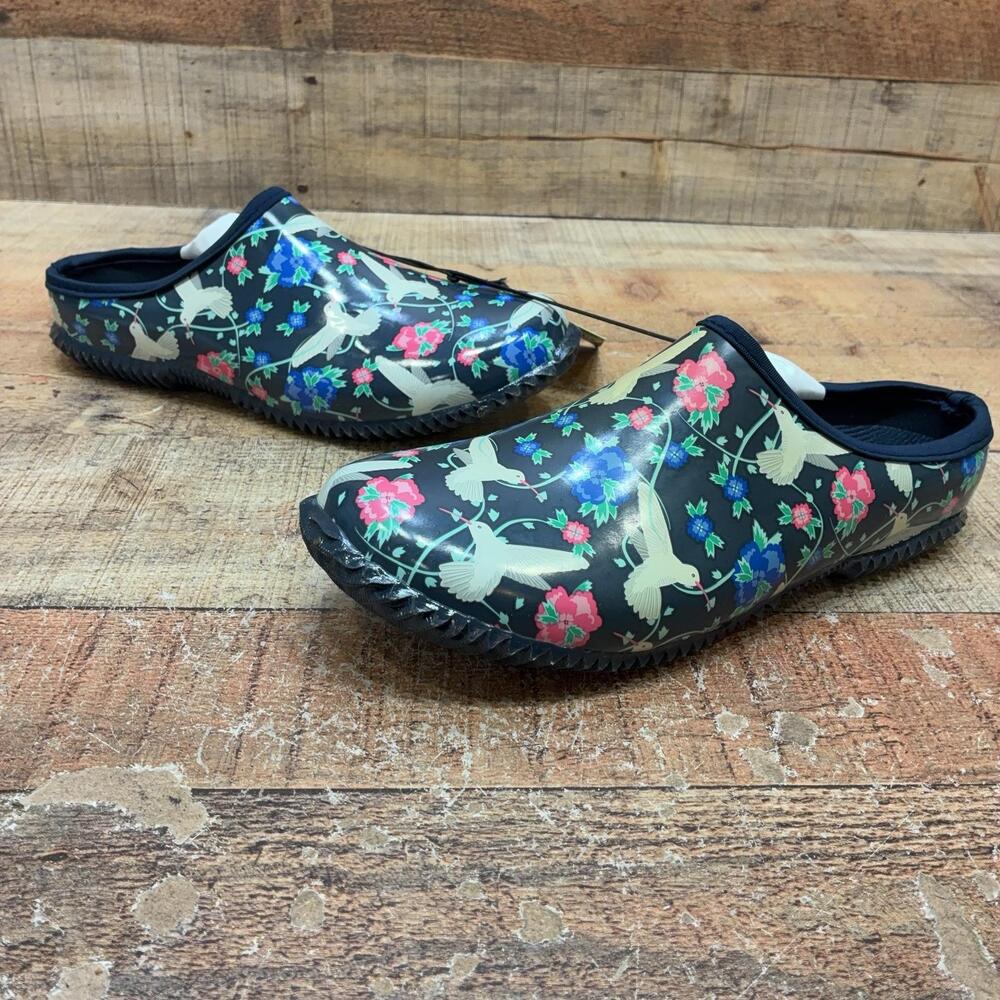 Western Chief Clogs Womens Size 8 38 Navy Rubber Humming Garden Floral